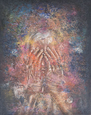 De-Konstruktionen, 30 x 24 cm, Acryl auf alten Farbpaletten, 2023