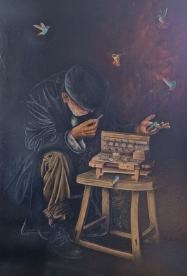 Der die Flügel heilt, 2023, 100 x 140 cm, Öl auf Leinwand